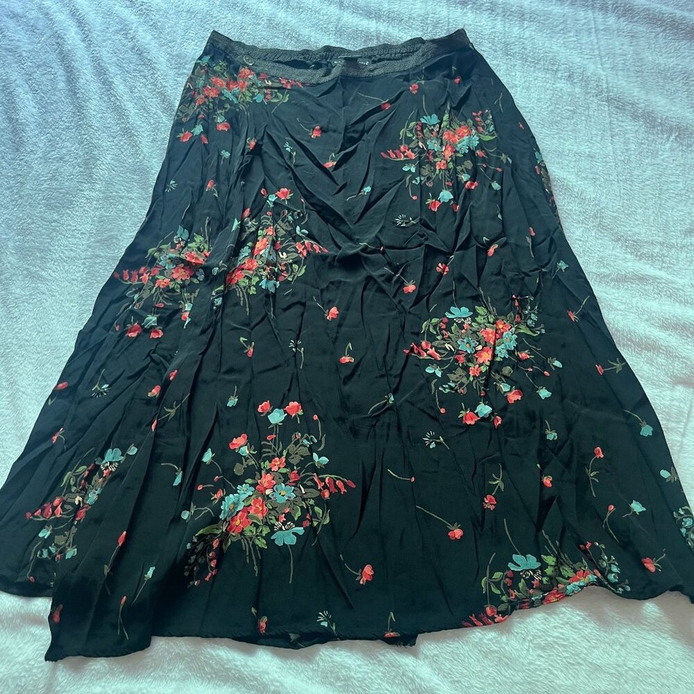 Carole Little Petites Womens Black Floral Print Wrap Midi Skirt Size 12P A-Line